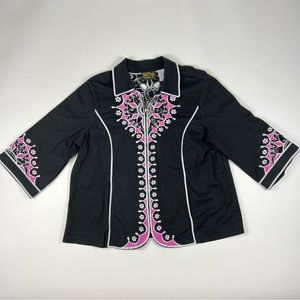 Bob Mackie Jacket Womens 1X Black Embroidered Wearable Art